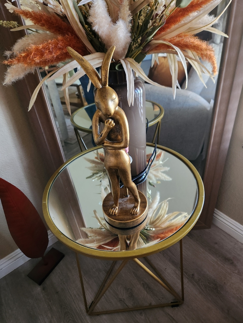 Source Unknown Gold Bunny Figurine with Bronze Patina
